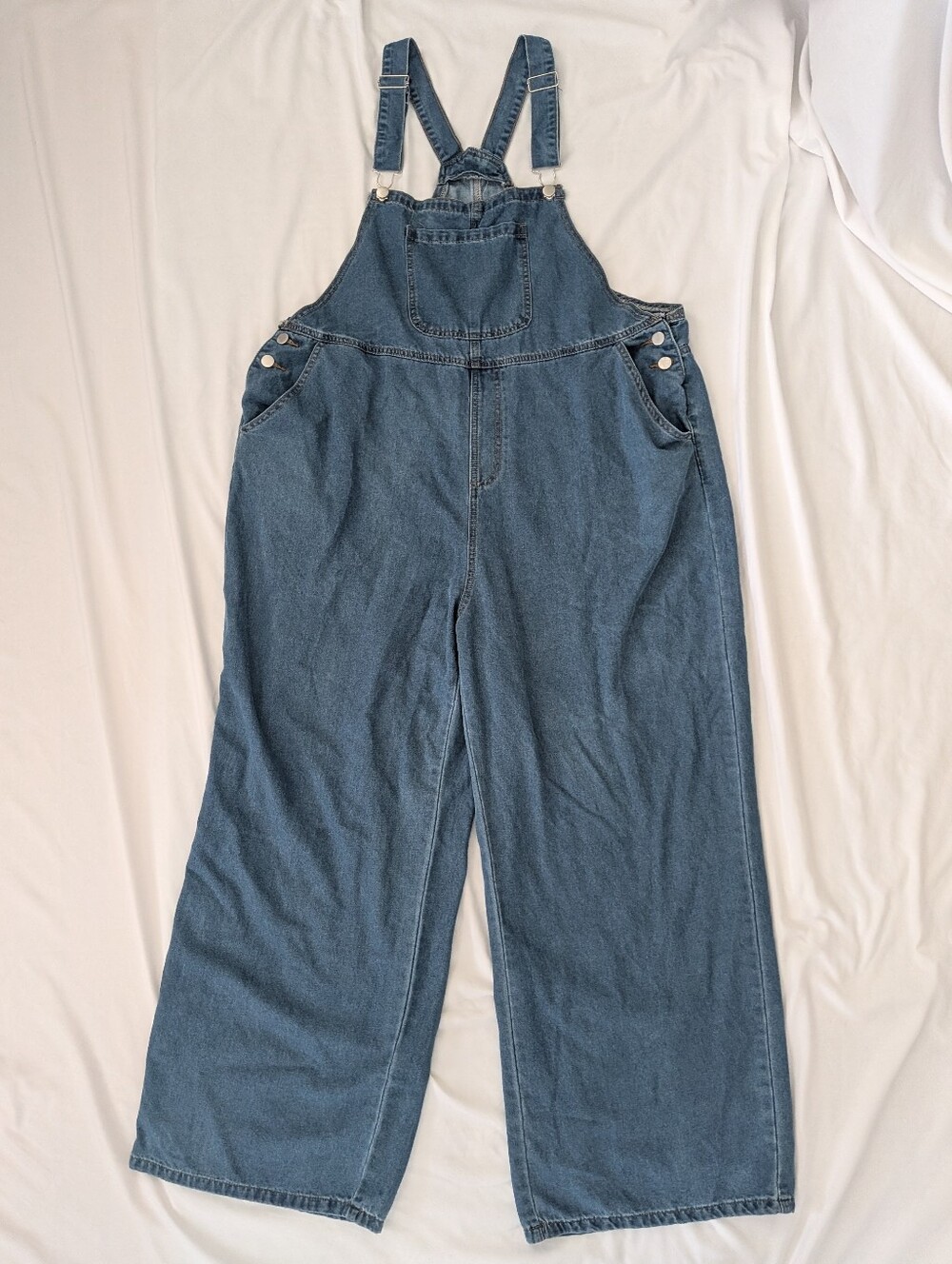 SHEIN Curve Medium Blue Wash Wide Leg Denim Overalls Plus Size 4XL